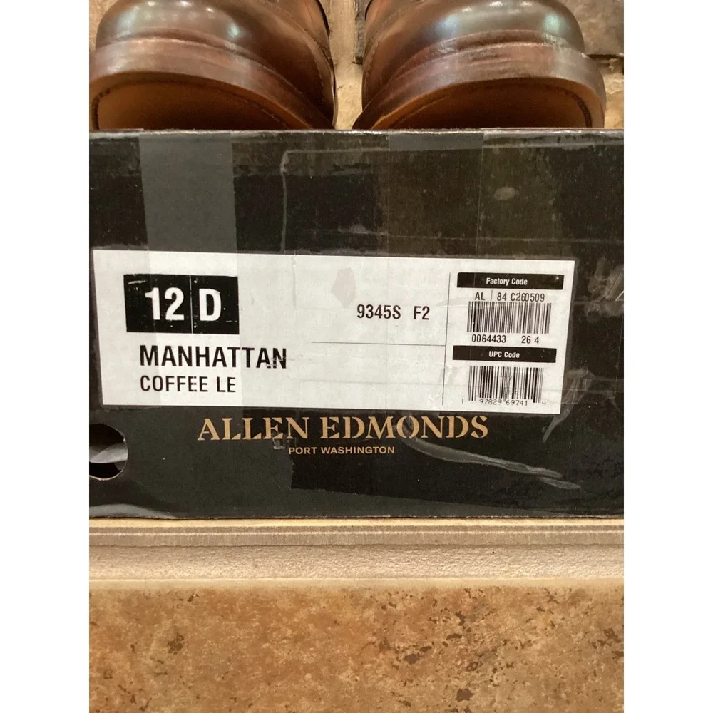 Allen Edmonds Reserve Manhattan Coffee Brown Leather Cap Toe Oxford Shoes 12 New